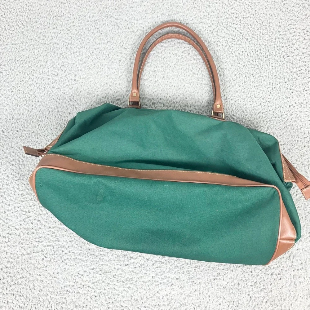 Polo Ralph Lauren Green Canvas Leather Trim Duffel Bag Travel Unisex Gym